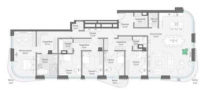 Планировка 4+ комнатной(квартира) площадью 252.8 квадратных метров в ЖК “ЖК Бескомпромиссный дом Лаврушинский”