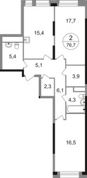 Планировка двухкомнатной(квартира) площадью 76.7 квадратных метров в ЖК “ЖК Первый Московский”