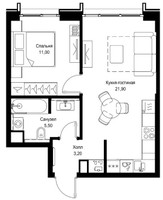 Планировка однокомнатной(квартира) площадью 41.6 квадратных метров в “ЖК Cityzen (Ситизен)”