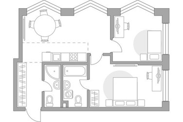 Планировка двухкомнатной(квартира) площадью 61.35 квадратных метров в ЖК “ЖК Мневники от Гранель”