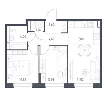 Планировка двухкомнатной(квартира) площадью 51.97 квадратных метров в “ЖК Богдановский Лес”