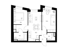 Планировка двухкомнатной(квартира) площадью 53.7 квадратных метров в “ЖК Саларьево парк”