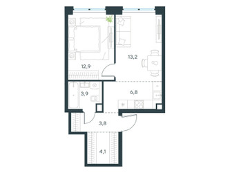 Планировка двухкомнатной(квартира) площадью 44.7 квадратных метров в ЖК “ЖК Левел Звенигородская”