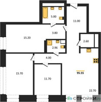 Планировка трехкомнатной(квартира) площадью 95.1 квадратных метров в “ЖК SOUL (СОУЛ)”