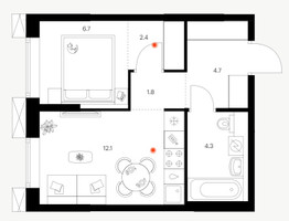 Планировка однокомнатной(квартира) площадью 33.6 квадратных метров в “ЖК Плеханова 11”