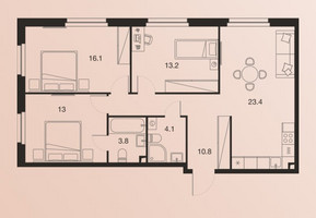 Планировка 4+ комнатной(квартира) площадью 84.4 квадратных метров в “ЖК Twelve (Твелв)”