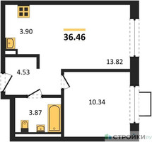 Планировка однокомнатной(квартира) площадью 36.46 квадратных метров в “ЖК Подольские кварталы”