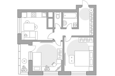 Планировка двухкомнатной(квартира) площадью 54.92 квадратных метров в ЖК “ЖК Ильинойс”