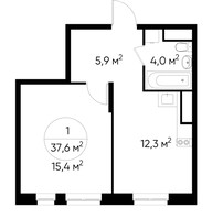Планировка однокомнатной(квартира) площадью 37.6 квадратных метров в “ЖК Первый Московский”