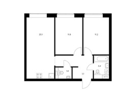 Планировка двухкомнатной(квартира) площадью 56 квадратных метров в “ЖК Полар”