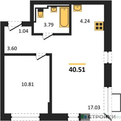 Планировка однокомнатной(квартира) площадью 40.51 квадратных метров в ЖК “ЖК Прибрежный Парк”