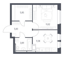Планировка однокомнатной(квартира) площадью 35.97 квадратных метров в “ЖК Большое Путилково”
