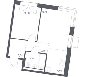 Планировка однокомнатной(квартира) площадью 40.92 квадратных метров в ЖК “ЖК Квартал Западный”