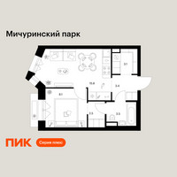 Планировка однокомнатной(квартира) площадью 36.4 квадратных метров в “ЖК Мичуринский Парк”