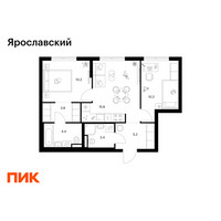 Планировка двухкомнатной(квартира) площадью 53 квадратных метров в “ЖК Ярославский”