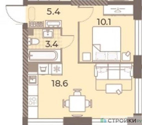 Планировка однокомнатной(квартира) площадью 37.4 квадратных метров в ЖК “ЖК ЗИЛАРТ”