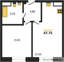Планировка однокомнатной(квартира) площадью 47.75 квадратных метров в “ЖК Sezar City (Сезар Сити)”