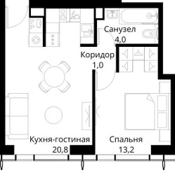 Планировка однокомнатной(квартира) площадью 41.5 квадратных метров в ЖК “ЖК Сити Бэй”