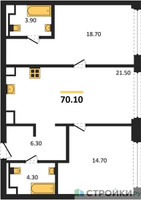 Планировка двухкомнатной(квартира) площадью 70.1 квадратных метров в “ЖК СТОУН Грэйн”
