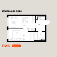 Планировка однокомнатной(квартира) площадью 35.5 квадратных метров в “ЖК Саларьево парк”
