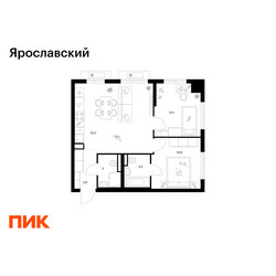 Планировка двухкомнатной(квартира) площадью 54.4 квадратных метров в ЖК “ЖК Ярославский”