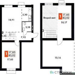 Планировка однокомнатной(квартира) площадью 83.02 квадратных метров в ЖК “ЖК Жаворонки Клаб”