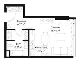 Планировка студии(квартира) площадью 32.9 квадратных метров в ЖК “ЖК Слава”
