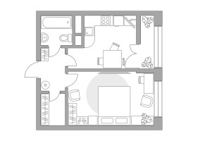 Планировка однокомнатной(квартира) площадью 36.66 квадратных метров в “ЖК Пехра”
