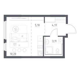 Планировка студии(квартира) площадью 22.58 квадратных метров в ЖК “ЖК Пригород Лесное”