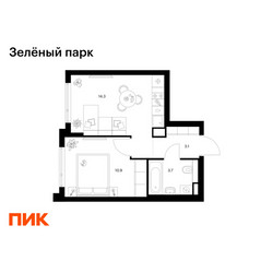 Планировка однокомнатной(квартира) площадью 32 квадратных метров в ЖК “ЖК Зеленый парк”