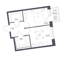 Планировка однокомнатной(квартира) площадью 33.42 квадратных метров в “ЖК Подольские кварталы”