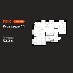 Планировка двухкомнатной(квартира) площадью 53.3 квадратных метров в ЖК “ЖК Руставели 14”