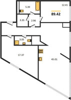 Планировка трехкомнатной(квартира) площадью 90.8 квадратных метров в “ЖК YE'S Технопарк”