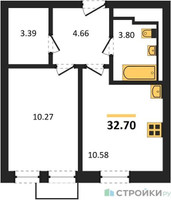 Планировка однокомнатной(квартира) площадью 32.7 квадратных метров в “ЖК Квартал Строгино”