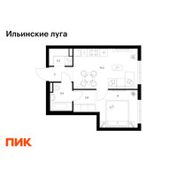 Планировка однокомнатной(квартира) площадью 34.7 квадратных метров в “ЖК Ильинские луга”