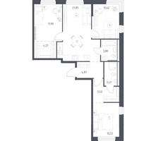 Планировка трехкомнатной(квартира) площадью 76.7 квадратных метров в “ЖК Квартал Ивакино”