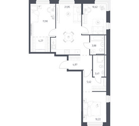 Планировка трехкомнатной(квартира) площадью 76.7 квадратных метров в ЖК “ЖК Квартал Ивакино”