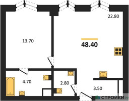Планировка однокомнатной(квартира) площадью 48.4 квадратных метров в “ICE TOWERS (Айс Тауэрс)”