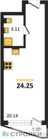 Планировка студии(квартира) площадью 24.25 квадратных метров в “ЖК Аметист”