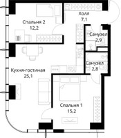 Планировка двухкомнатной(квартира) площадью 65.3 квадратных метров в “ЖК Сити Бэй”