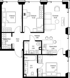 Планировка трехкомнатной(квартира) площадью 82.14 квадратных метров в ЖК “ЖК СЕТ”