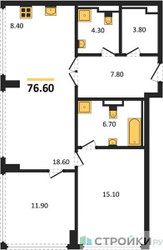 Планировка двухкомнатной(квартира) площадью 76.6 квадратных метров в “ЖК High Life (Хай Лайф)”