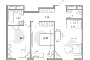 Планировка трехкомнатной(квартира) площадью 55.91 квадратных метров в “ЖК Аникеевский”