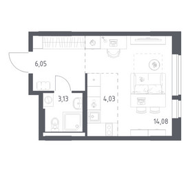 Планировка студии(квартира) площадью 27.29 квадратных метров в ЖК “ЖК Квартал Авиаторов”