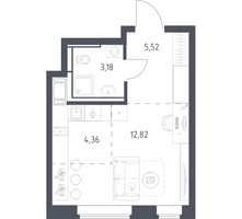 Планировка студии(квартира) площадью 25.88 квадратных метров в “ЖК Большое Путилково”