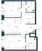 Планировка трехкомнатной(квартира) площадью 59.7 квадратных метров в “ЖК Level Мичуринский”