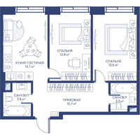 Планировка двухкомнатной(квартира) площадью 57.9 квадратных метров в “ЖК Свет”