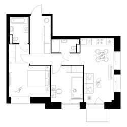 Планировка двухкомнатной(квартира) площадью 59.1 квадратных метров в ЖК “ЖК Онежский вал”
