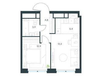 Планировка двухкомнатной(квартира) площадью 38.2 квадратных метров в ЖК “ЖК Level Звенигородская”