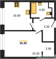 Планировка однокомнатной(квартира) площадью 35.1 квадратных метров в “Жилые кварталы Белый Град”